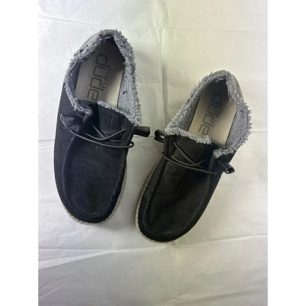 Hey Dude Wendy‎ Corduroy Black Fuzzy Slip On Loafers Shoes Size 9
